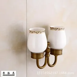 Rubinetti per lavandino del bagno Stile europeo Rame antico Portabicchieri Accessori hardware Doppio Cu