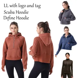 LL Kadın Scuba Hoodie Yarım Zip, Sweatshirt Yoga İşlemeli Etiket Tasar Tozlukları Kadın Spor Sokan Giyim Giyim Giyim Açık Sporları Jogging Hoody Active Giyim Setleri