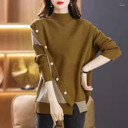 Swetery dla kobiet stylowe vintage w paski splatane skoczki jesienne zima swobodny kolor stały kolor na pół kołnierza pamiątka Asymetryczna