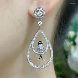 Dangle Earrings High Quality Fashion S925 Sterling Silver Long Drop Swallow Bird Round Cubic Zirconia Women Jewelry Gift