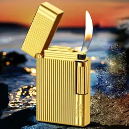 Lighters Metal Stripe Loud Lighter Unusual Cigarette Creative Wheel Butane Gas Open Fire Square 231216