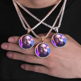Hip hop núcleo sólido gelado para fora imagem personalizada pingente colar com corda corrente charme bling jóias para homens women278m