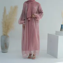 Ethnische Kleidung Dubai Abayas für Frauen Puffärmel Maxikleid Eid Ramadan islamische muslimische Kimono Strickjacke Robe Kaftan Türkei Jalabiya