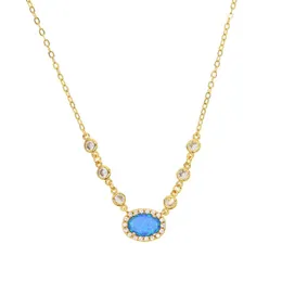 2018 Högkvalitativ mässingsmodesmycken Blue Fire Opal Gemstone CZ Link Chain Gold Silver Plated Collar Gemstone Necklace270Z