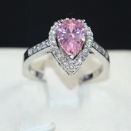 Bohemian Jewelry Delicate Pear-Shaped Pink Diamond Ring Finger Fashion 10KT White Gold Filled Wedding Bride rings For Women gift2373