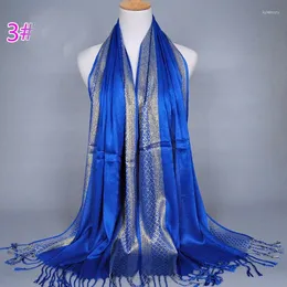 Abbigliamento etnico Sciarpa in viscosa a righe scintillanti scintillanti Sciarpa per donna Avvolge la testa Hijab musulmano Fascia per capelli con frange Foulard Islam Scialli lunghi Turbante