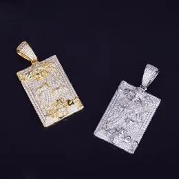 King Poker Pendant Necklace Human Hip Hop Jewelry Men Gold Gold clucon Zircon مع سلسلة تنس 4 ملم لإسقاط SHI2979