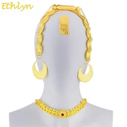 Ethlyn eritreischer traditioneller Hochzeitsschmuck, fünfteiliges Halsband-Set, goldfarbener Stein, Hochzeitsschmuck-Set, äthiopische Frauen S84 C181227283V