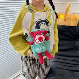 子供のかわいいベア人形バッグ子供漫画チェストバックパックファッションボーイズガールズレタープリントストラップシングルショルダー電話バッグZ6103