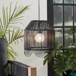 Trädgårdsdekorationer 13.4 '' D Black PE Battery Operated Woven Polyeten Hängande Pendant Light Lantern