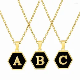 Chains Drop Luxury 26 Alphabet Black Shell Charm Pendant Necklace Jewelry Women MOM Letter Chain Collar Party Gifts