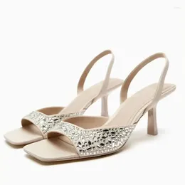 Sandaler Traf Women s High Heels Summer Elegant Square Toe Stiletto Heeled Rhinestones Office Woman Pumps Shoe