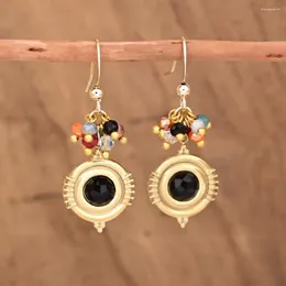 Boucles d'oreilles pendantes pour femmes minoritaires, pierre naturelle, Onyx noir, améthyste de guérison, cadeau Unique pour vente en gros