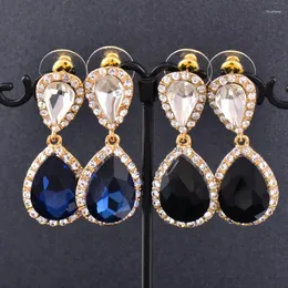 Dangle Earrings Leeker Retro Blue Teardrop Stone arring for Women Gold Color Drop Elings Adhicle Jewelry Wedding Association 006 LK2