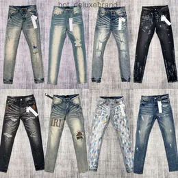 Jeans viola da uomo firmati MIRI Jeans Pantaloni denim di moda di alta qualità Jeans di lusso stile cool Strappati moto strappati Jeans blu neri slim fit per moto Taglia 28-40