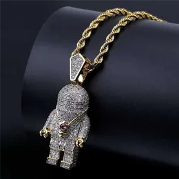 Personality Men Jewlery Yellow Gold Plated Full CZ Astronout Pendant Necklace for Men Women Fashion Hip Hop Jewelry298S