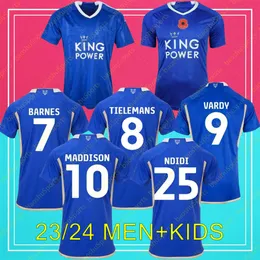 23 24 Leicesters 축구 유니폼 Iheanacho Dewsbury-Hall Barnes Tielemans Home Away Vardy Maddison Ndidi Lookman City 2023 2024 축구 셔츠 유니폼 남자 아이들 키트