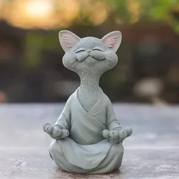 Oggetti decorativi Figurine Meditazione Gatto Scultura Decorazione da giardino Resina Yoga Seduta Zen Ornamento per la casa Decorazioni per figurine da esterno 231216