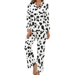 Pijamas femininos dálmata, preto e branco, manchas, manga comprida, kawaii, conjuntos de pijama, 2 peças, estética, outono, ideia de presente personalizada