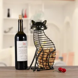Juldekorationer Tooarts Cat Wine Rack Cork Container Bottle Holder Animal Stand Kitchen Bar Metal Craft Gift Handcraft 231216