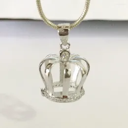 Pendant Necklaces Solid 925 Silver CZ Crown Locket Charm Can Open Gem-studded Sterling Pearl/ Crystal/ Gem Bead Cage Finding