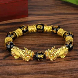 12mm Pixiu Guardian Pulseira Trazer Sorte Riqueza Contas Strand Pulseiras Chinês Fengshui Pulseira Unissex Lucky Wealthy Homens Mulheres Be325O