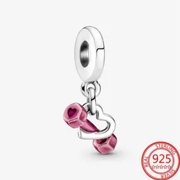 Pozostałe 100% 925 Srebrne srebrne różowe hantle serce Dangle Charm Fit Bransoletka 3 mm S925 DIY JEINDY Prezent Girl238X