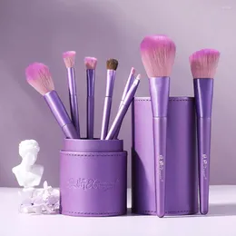 Pinceaux de maquillage 8 pièces ensemble professionnel violet avec seau poudre fard à joues pinceau fard à paupières sourcil fond de teint outil de beauté