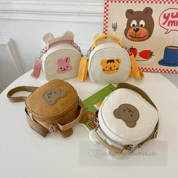Barn tecknad duk canvas handväskor pojkar flickor kanin tiger björn mönster applikation en-axel väska barn messenger casual väskor z6108