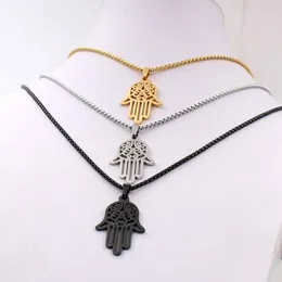 Silver gold black choose Men's ICP 316L Stainless Steel Black Hand of Fatima Hamsa Pendant with Matching 3mm 24inches Box Rol232r