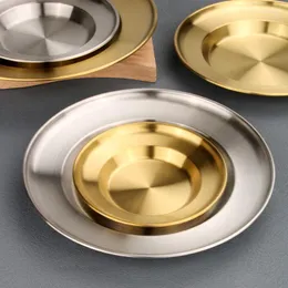 Caixas de armazenamento Hongyuan Luxo Metal Servindo Bandeja Coreia Estilo Aço Inoxidável Redondo Prato e Placa de Ouro