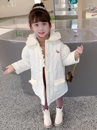 다운 코트 소녀의 코트 턴 패드가있는 옷 가을과 겨울 2023 세련된 어린이 옷 면봉 재킷 베이비 gir