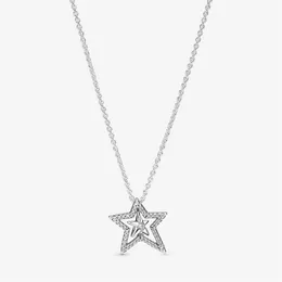 100% 925 Sterling Silver Pave Asimmetric Star Collier Necklace Fashi