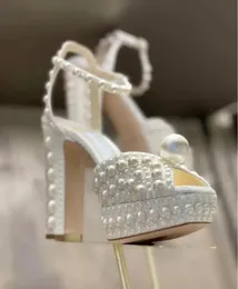 2024 Scarpe da sposa firmate SACARIA Sandali con plateau Abbellimento di perle Sacora Tacchi alti da donna Décolleté da sera perfetti EU35-43