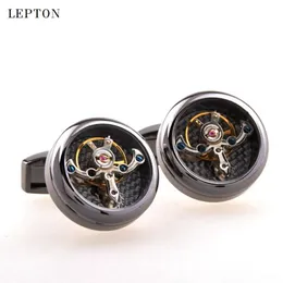 Abotoaduras de movimento turbilhão para homens Lepton Relógio mecânico de alta qualidade Steampunk Gear Cuff Links Relojes Gemelos T192745