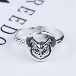 s925 silver cat head ring vintage classic sterling silver cat face ring British style hip-hop male and female Thai silver ring269h