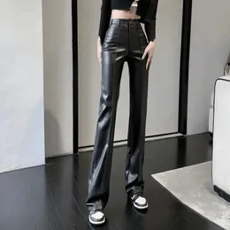Herrbyxor xpqbb svart pu läder pant koreansk mode baggy hög midja rak damer streetwear y2k goth punk byxor 2023 231216