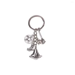 Keychains Creative Metal Halloween Witch Hat Broom Design Keyrings Decor Hanging Key Chains For Car Bag Phone