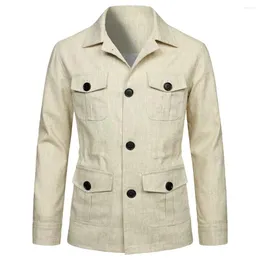 Jaquetas masculinas algodão linho carga 2024 multi bolsos jaqueta ao ar livre casaco primavera moda causal streetwear trabalho outwear k10
