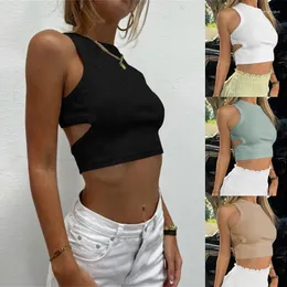 Ropa sin mangas para mujer para verano 2023, gabardina de punto de estilo corto con top de abdomen desnudo en color sólido