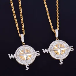 2024 COMPASS FORME NACKLACE PENDANTER GULL SILVER Färg Iced Cubic Zircon Mens Hip Hop Jewelry With Rope Chain