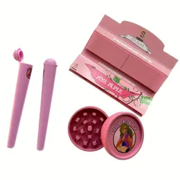 1 set, nuovo set da fumo rosa - 1 macinino + 2 tubi di stoccaggio + 1 libretto di carta da rotolamento a combustione lenta, set di strumenti per fumare portatili, per viaggi all'aperto a casa, regalo per un amico