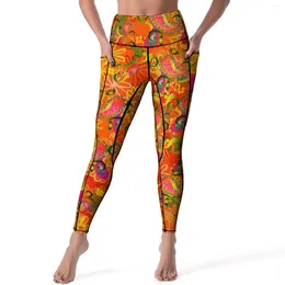 Damen-Leggings, Funky Paisley, sexy, bunte Blumen, Fitness, Laufen, Yoga, hohe Taille, schnelltrocknend, Sport-Leggings, ästhetische Leggins