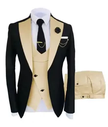 Męskie garnitury Blazers Solidny 3 -częściowy mężczyźni na przyjęcie weselne Formal Groom Tuxedos Dwa guziki Blazervestpantsslim Fit Costume Homme 231216