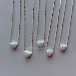 Pendants Hill-San Lotus 20pcs/Lot 925 Sterling Silver Boxchain OP17 White 8mm Heart Manthetic Opal Necklace