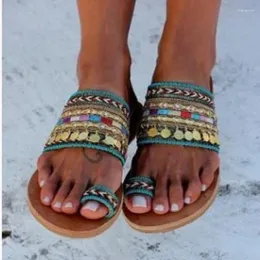 Zapatillas Moda Verano Tallas Grandes Metal Lentejuelas Decorativas Planas Romanas Peep Toe Zapatos Mujer En Oferta