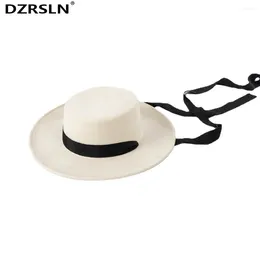 Berets Brand Autumn And Winter Fashion Fedora Hats Retro Strap Wide Eaves Wool Top Hat Outdoor Wedding Warm Elegance Felt