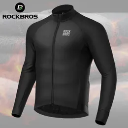 サイクリングジャケットRockbros Autumn Winter Fleece Cycling Jacket Waterproof Thermal Warmer Vicycle Jacketsスポーツウェアロードバイクコート231216