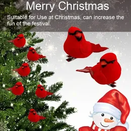 装飾的なオブジェクト置物10pcクリップ付き人工赤い鳥クリップミニフォームクラフト飾りクリスマスツリーホームアウトドアガーデンリースデコレーション231216