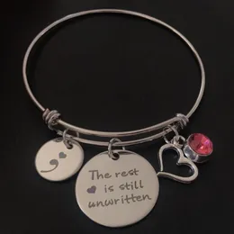 New Arrival Semicolon Jewelry Stainless Steel Bangle Bracelet The rest is still unwritten Suicide prevention awreness Bracelet gif2799